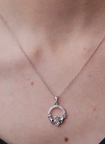 Claddagh Birthstone Pendant With Swarovski Crystals - April
